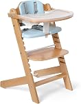 Cowiewie Chaise haute en bois naturel pour bébés & Jeunes enfants 3-Tier Supprimer & 2 Plateau réglable, 8 Chaise haute réglable avec coussins, facile à nettoyer (noir)