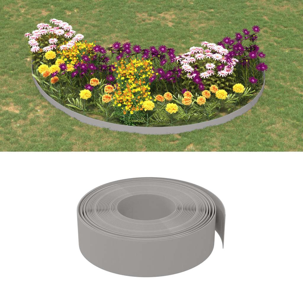 Bordura per prato, 3 pezzi, grigio, 30 m totale (3 x 10 m) x 15 cm, bordatura per aiuola in plastica PE, flessibile, bordo per prato, bordo per giardino, aiuole, laghetti