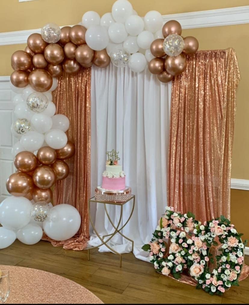 Różowe złoto cekinowe tło zasłony 2 panele 62 x 203 cm brokatowe różowe złoto zasłony tło fotograficzne przyjęcie ślub baby shower zasłona błyszczące tło fotograficzne