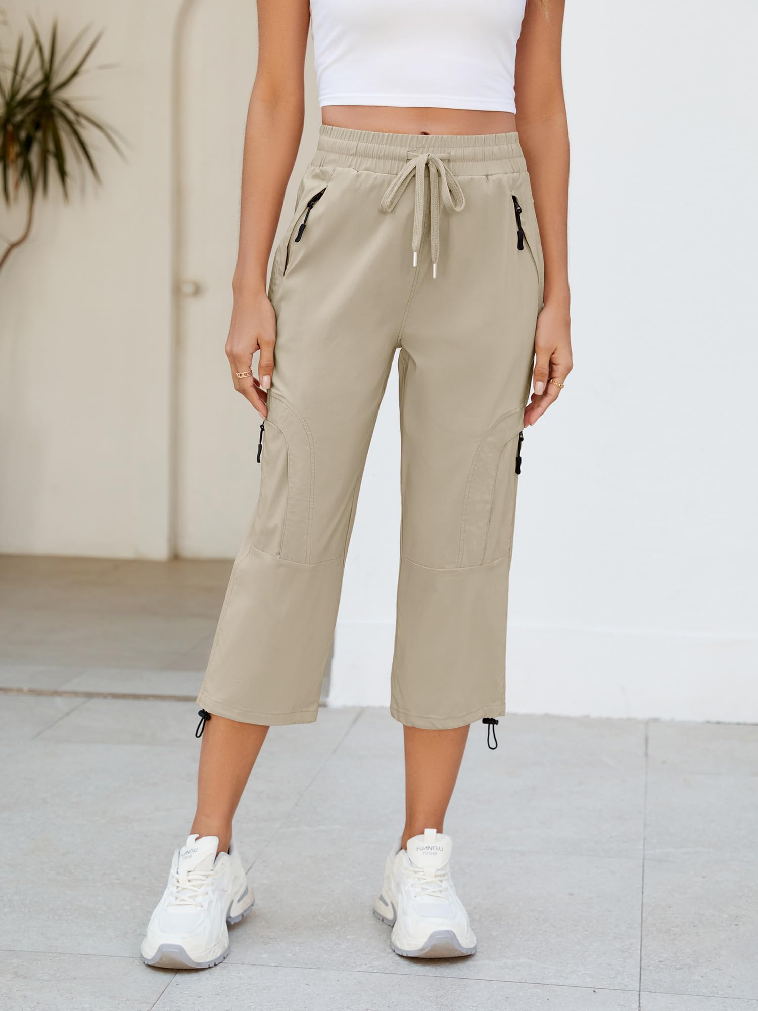 StylSense Spodnie Capri damskie 3/4 oddychające rozciągliwe lekkie z kieszeniami