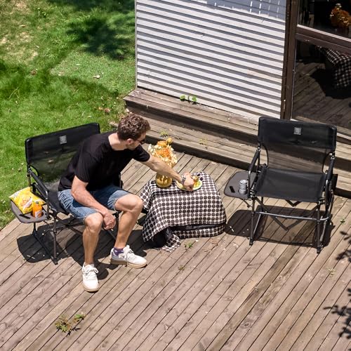 EVER ADVANCED Camping Directors' Chair with Side Table, Portable Folding with Compact Size, Breathable & Quick Dry Design Heavy Duty Lawn Chair with Pocket, 400lbs, Textilene Mesh, Black by EVER ADVANCED - Used condition - Image 6