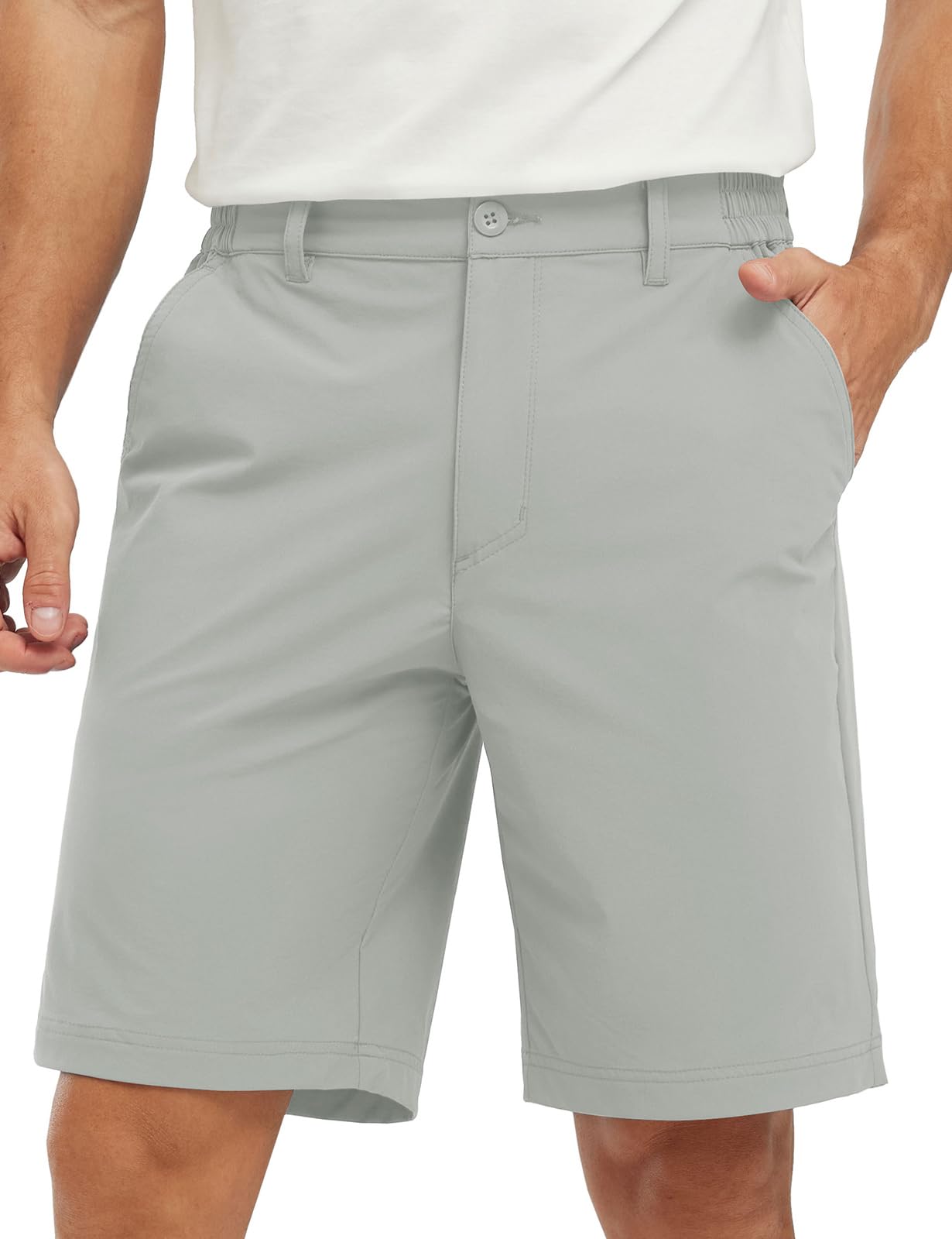 TBMPOY Men's Shorts Golf 9" Casual Stretch Elastic Waist Quick Dry Flat Front Travel Shorts 5 Pockets