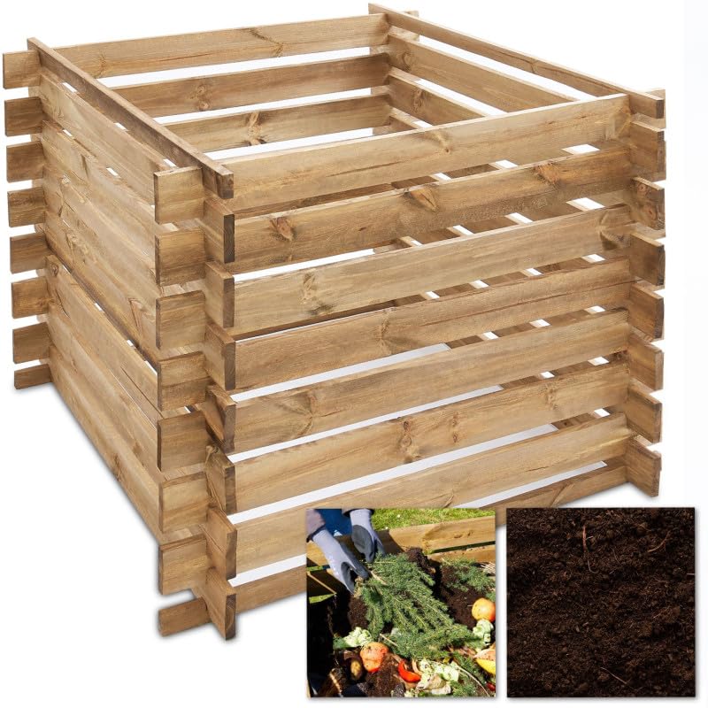 Composteur en Bois 100x100x78cm Robuste et Stable 520L