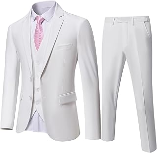 Men's Slim Fit 2 Button 3 Piece Suit Set, Solid Blazer Jacket Vest Pants & Tie - Buy now