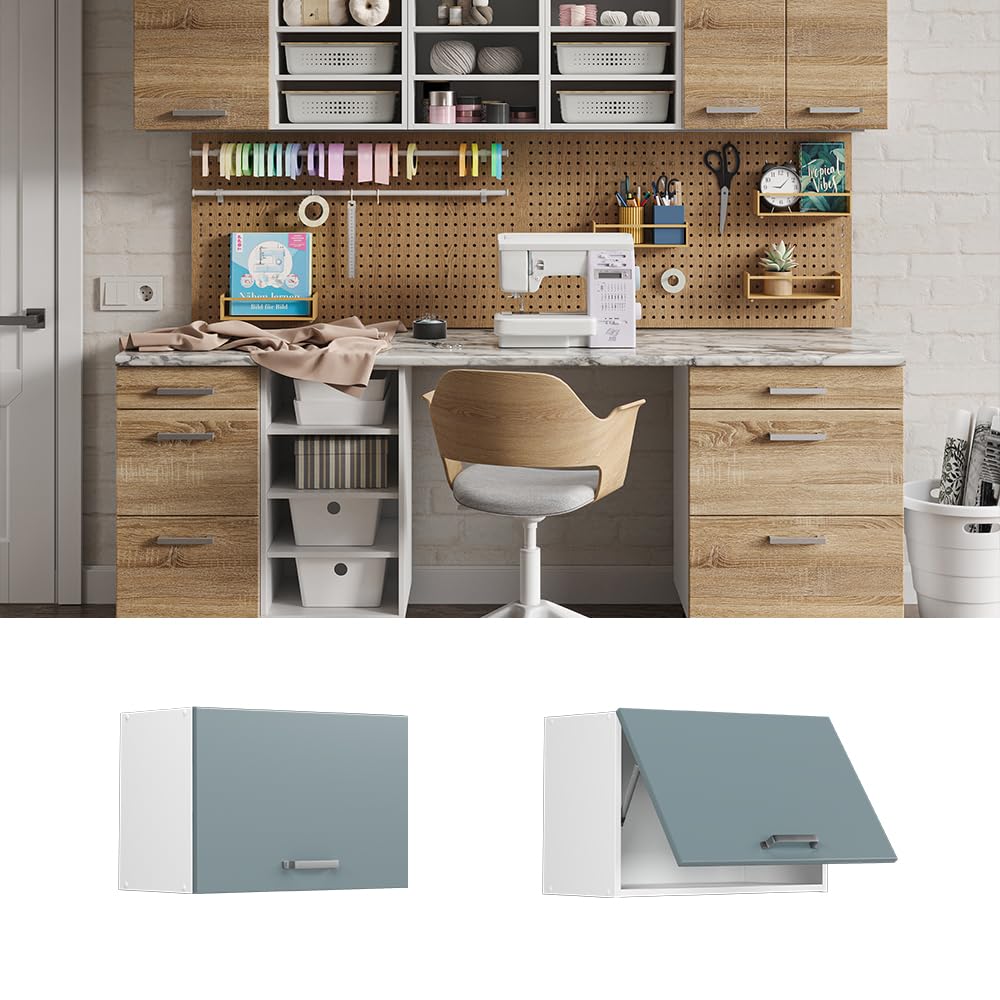 Vicco Pensile universale R-Line, Grigio-blu, 60 cm con porta a ribalta, per la conservazione di utensili domestici e oggetti di uso quotidiano