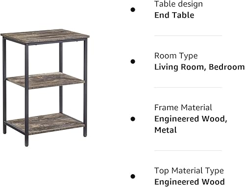Miniatura 8 de VECELO Mesa auxiliar con estante de almacenamiento mesita de noche industrial mesita de noche pequeña de 3 niveles para sala de estar dormitorio
