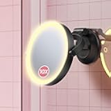 Benbilry Suction Cup Magnifying Mirror with Light 10X, Wall Mounted Makeup Mirror with Suction Cup for Bathroom, 3 Color Lights and Adjustable Brightness, 2 in 1 Tabletop for Desk - Black
