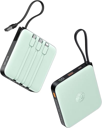 VRURC Banco de energía portátil con cables integrados, 20000mAh 22.5W carga rápida USB C, batería de cargador de teléfono, para iPhone 16, 15, 14,