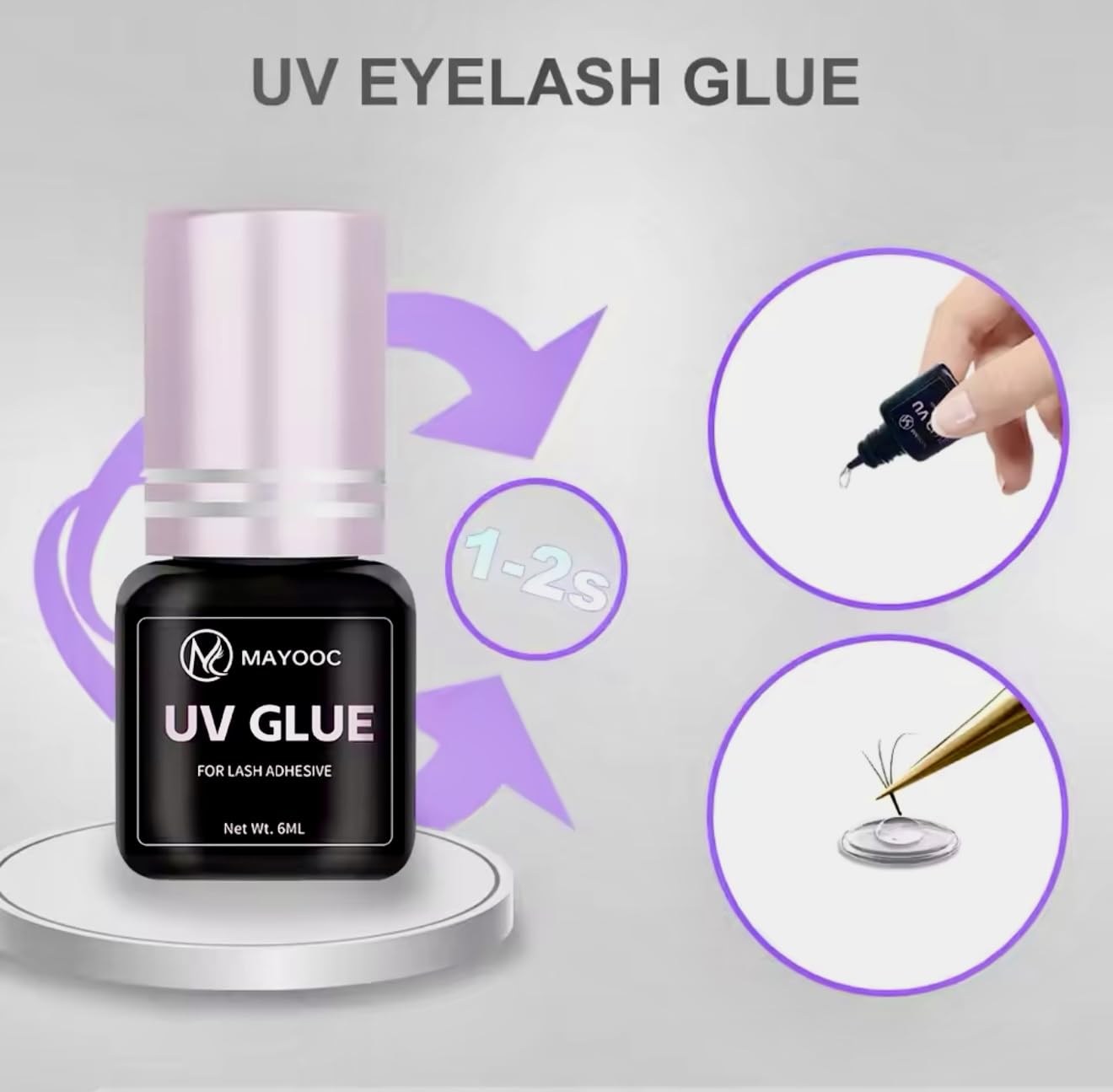 Mayooc Wimpernkleber, 5 ml, Transporante, Trockenzeit 3 Sekunden, UV-Kleber für Wimpernverlängerung, Korea-Formel