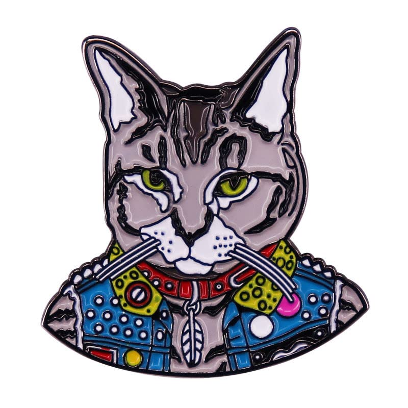 Tiger spotted cat brooch punk rock cat badge enamel pin gothic ornament