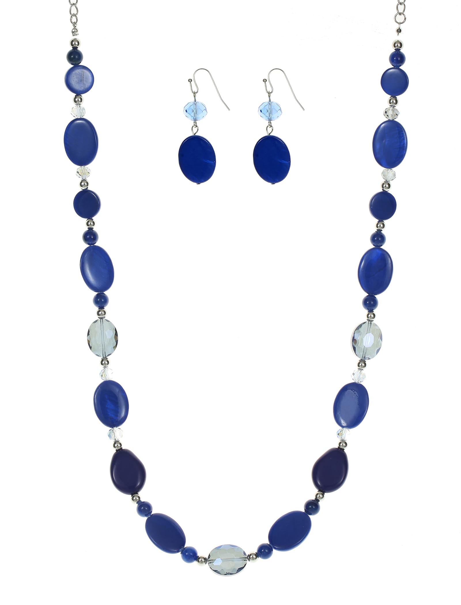 Rosslyons Long Beads Necklaces for Women Glass Crystal Sweater Chain Statement Necklaces with Colorful Fashion Jewelry Necklace and Earrings Set