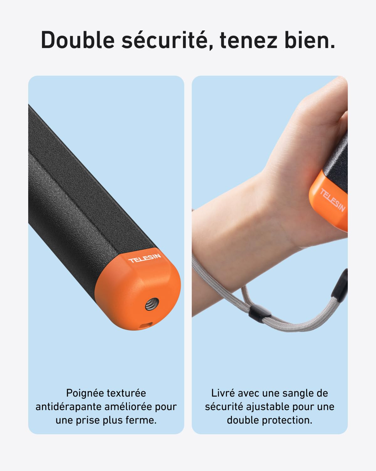 TELESIN Poignée Flottante 2.0 pour DJI Osmo Action 5 Pro/4/3, Bâton Selfie Étanche sous l’Eau, Compatible avec GoPro Hero 13 et Insta360 Caméras Action
