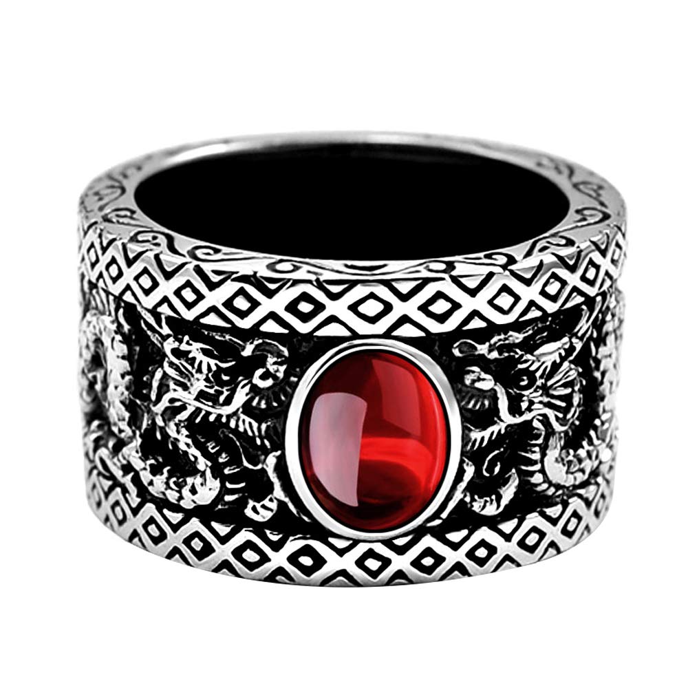 ForFox Anello Doppio Drago Cinese in Argento Sterling 925 Nero con Pietra per Uomo Donna