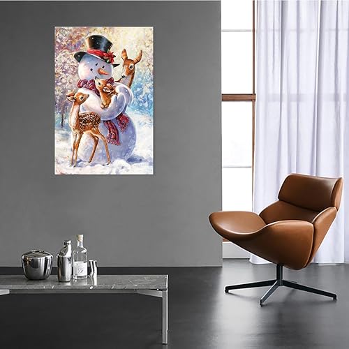 Miniatura 3 de Lienzo decorativo navideño de renos, arte de pared de ciervos, imágenes de alce, bosque nevado de invierno, arte escénico de naturaleza, póster de