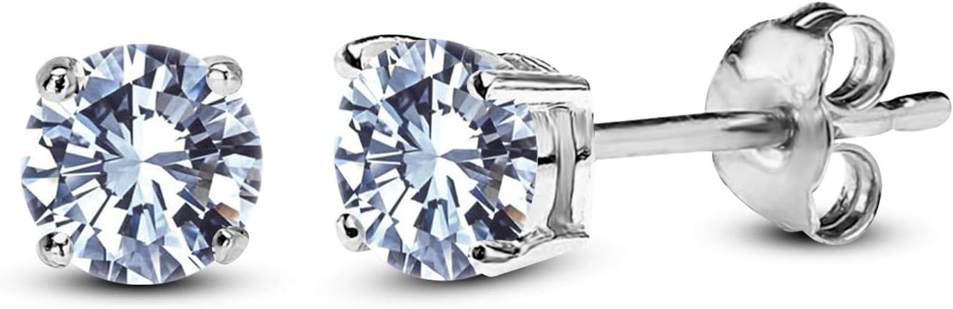 Round White Simulated Diamond 925 Silver Stud Solitaire Earrings 14k White Gold Plated