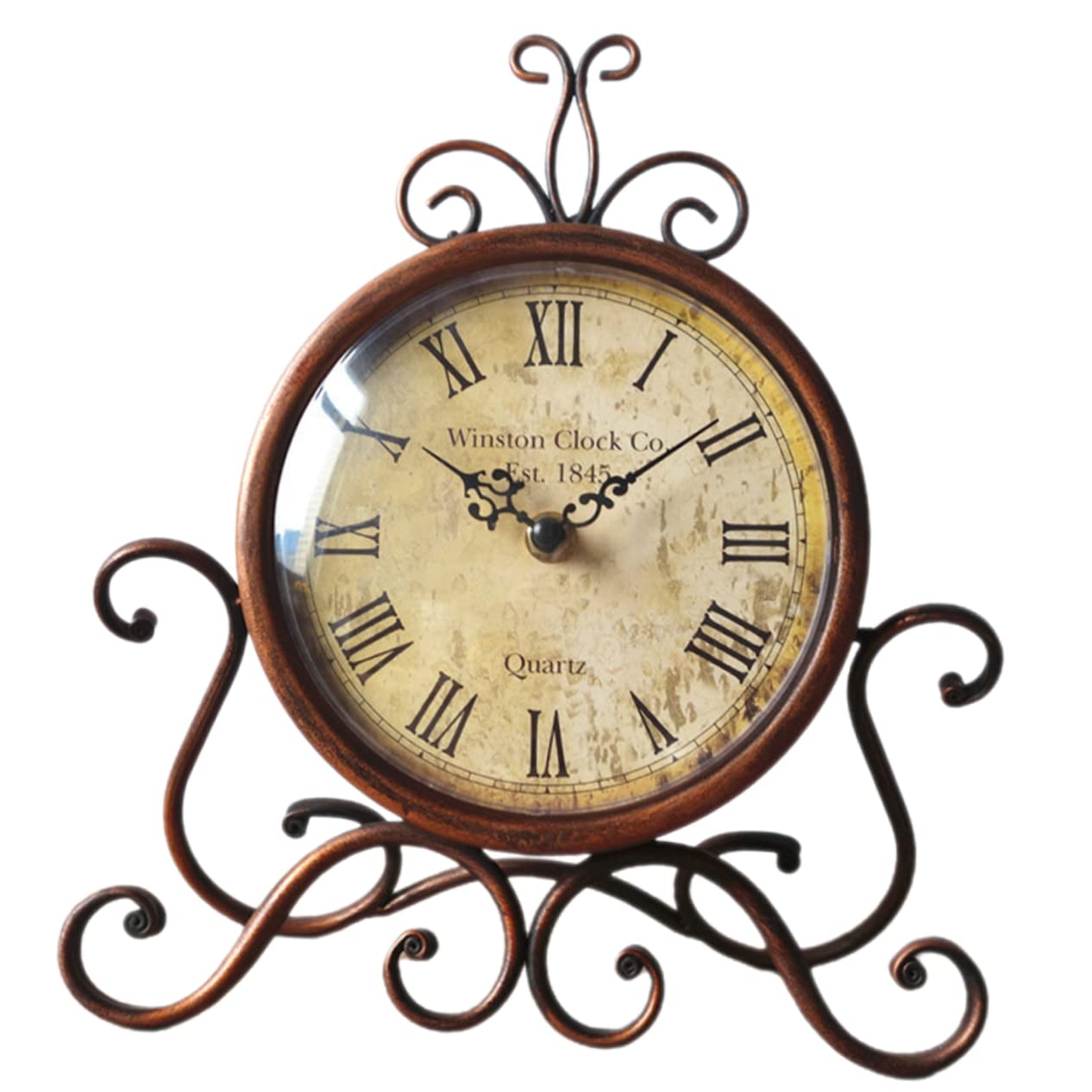 IMIKEYA Reloj De Mesa Clásico Retro De Estilo Europeo, Sin, Sin Pilas, Cuerpo Metálico Color Marrón, Diseño Silencioso para Dormitorio, Oficina y Sala De Estar, Reloj Decorativo Vintage para Repisa