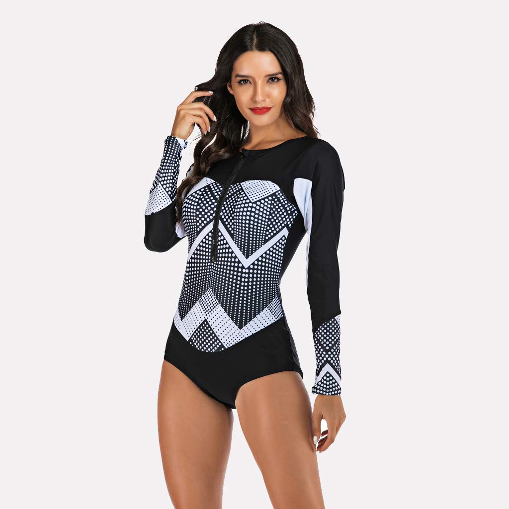 Maglia da Nuoto a Maniche Lunghe UPF 50 + Athletic Swim Shirt Farbblock Stampa Tankini Set Costume da Bagno Maglietta da Bagno