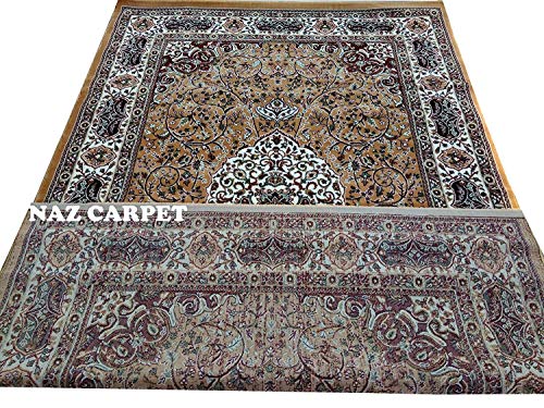 Image of Kashmiri Traditional Woollen Carpet with Advanced 1 Inch Thickness & Classical Look 180x275cm (6x9 Feet) Color Gold