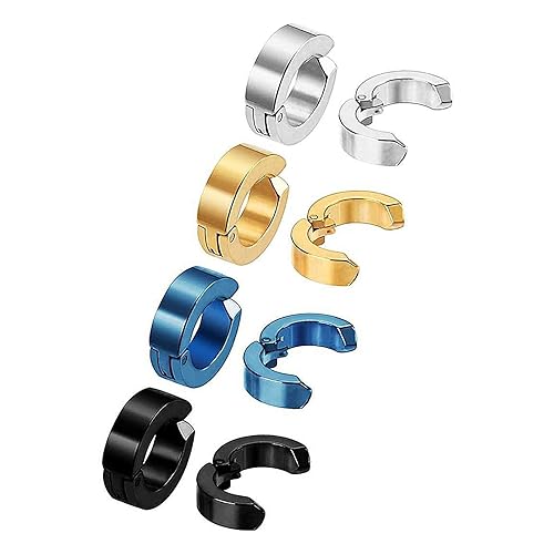MEENAZ Mens jewellery Valentine Multicolor Blue Gold Silver Black Non Piercing Clip on Bali Stud Ear rings set Earing Press Magnetic Hoop Earrings Combo for men boys boyfriend MENS EARRINGS COMBO-M25