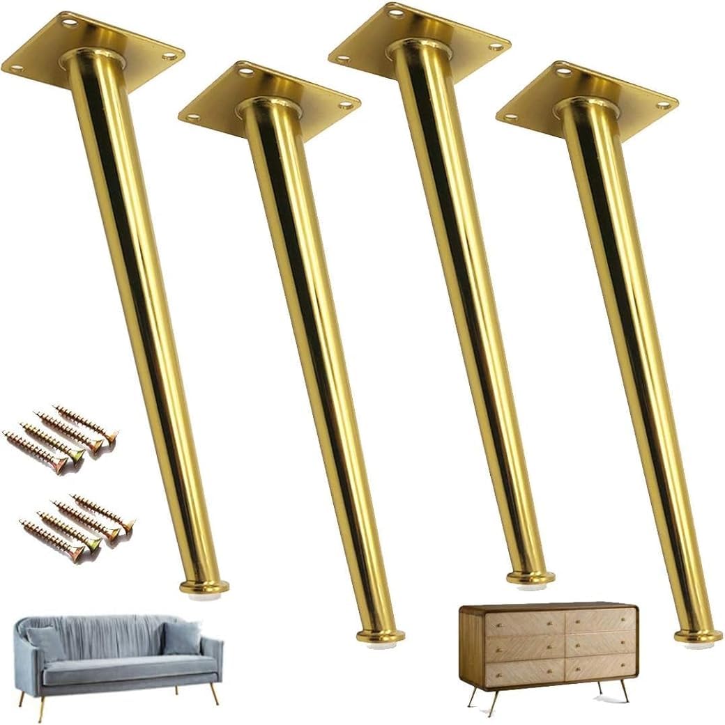 KFGISD, Gold Metal Furniture Feet Set of 4 Tapered Sofa Table Legs with Clear Base Furniture Hardware ，Metal Furniture Legs(Oblique,15cm)