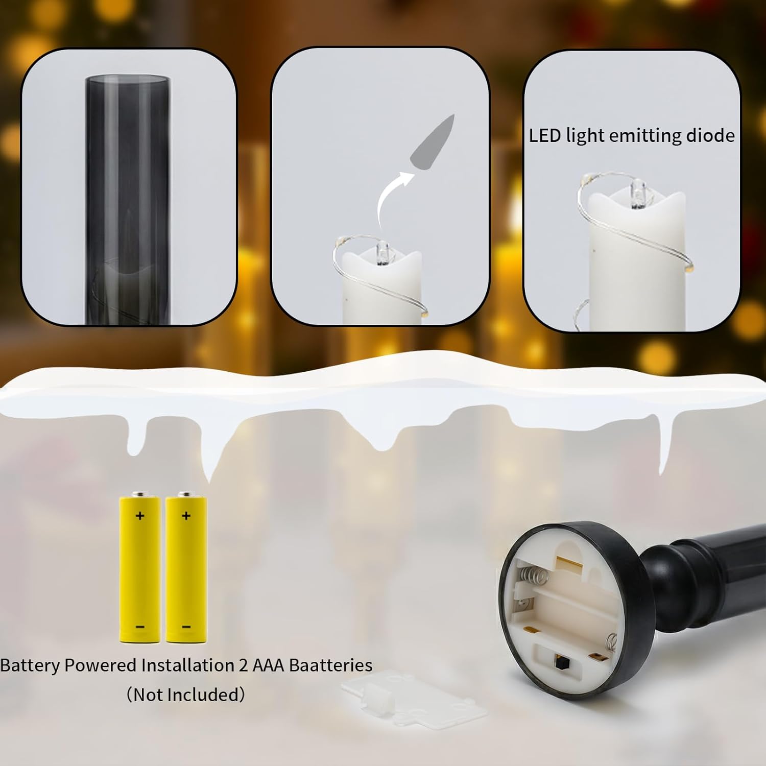 6 PCS Flameless Candles with Timer, Flickering Flameless LED Pillar Candles for Romantic Ambiance with Embedded Star String, Acrylic Battery Perated Fake Candles for Home Decoration (Black)