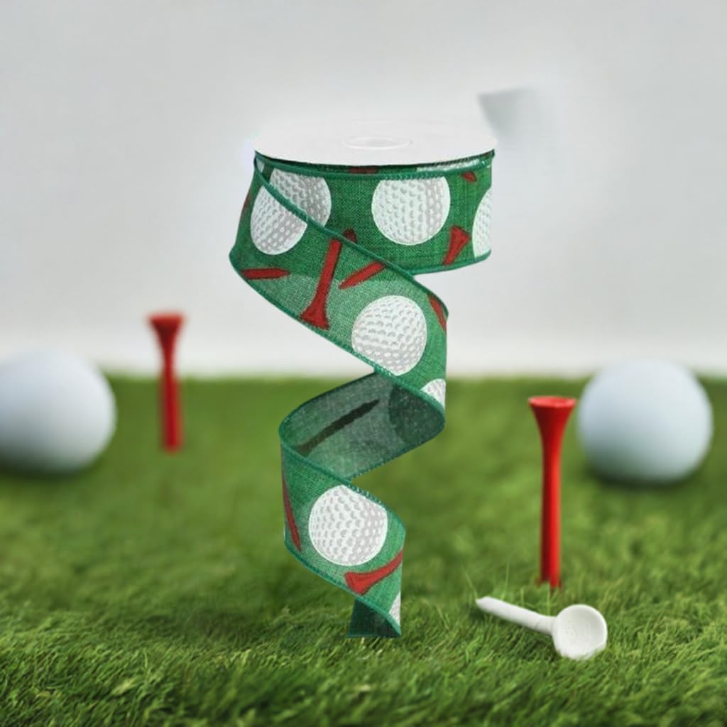 Craig Bachman 1.5" Royal Canvas Golf Balls & Tee Ribbon: Emerald Green (10 Yards) Durable Fabric Wired Edge for Crafting, Floral Arrangements, Gift Wrapping, and Wreath Bow Making