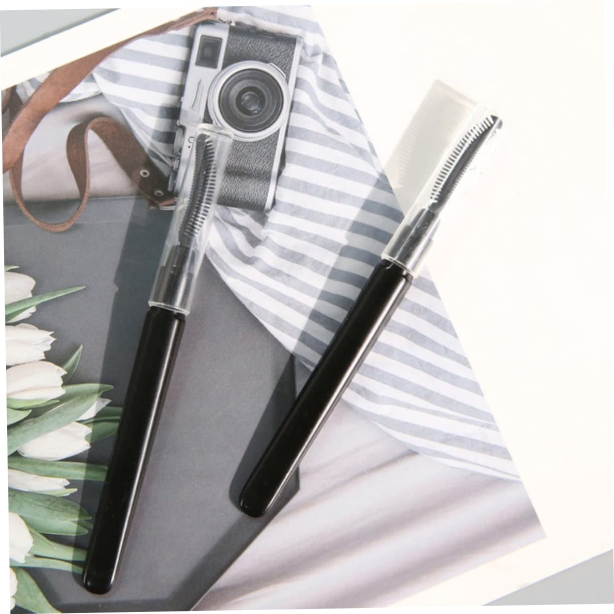 HAPINARY Elastic Reusable Lash Brush 12 Pack Makeup Eyelash Comb Soft Silicone Handle for Travel