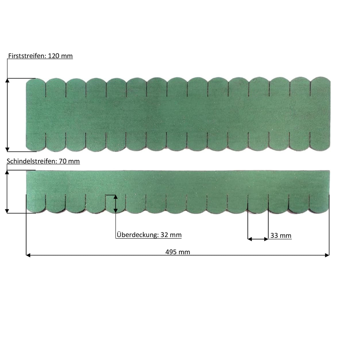 3 Sets Dachschindeln Biberschwanz (33 mm) grün 1,20 m² Manufaktur Martinshof Schindelstreifen, Biberschwanz, Dachdeckung hergestellt in der Werkstatt für behinderte Menschen
