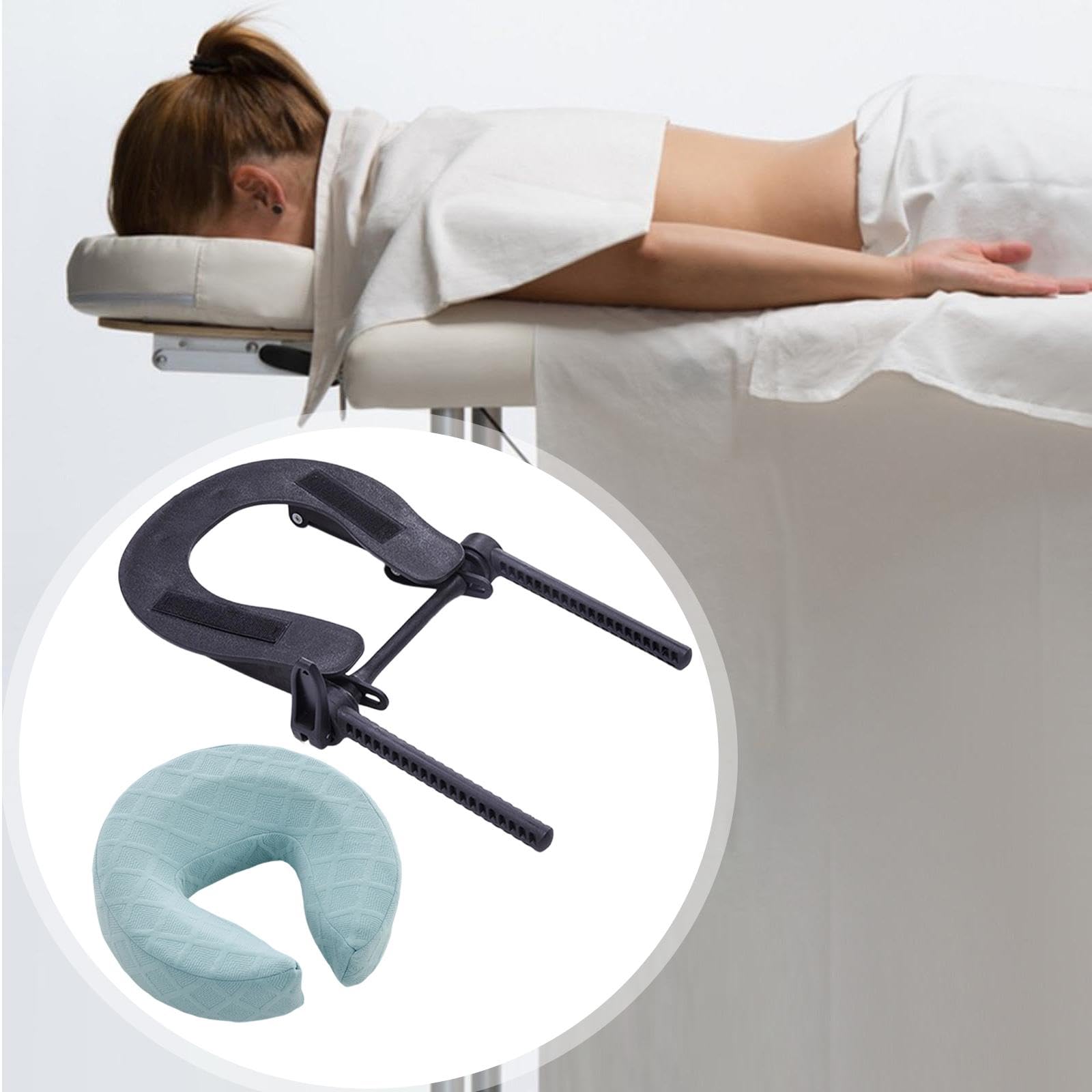 Milageto Cuscino per lettino da massaggio, poggiatesta ergonomico, confortevole, resistente, traspirante, con supporto per il viso, Azzurro