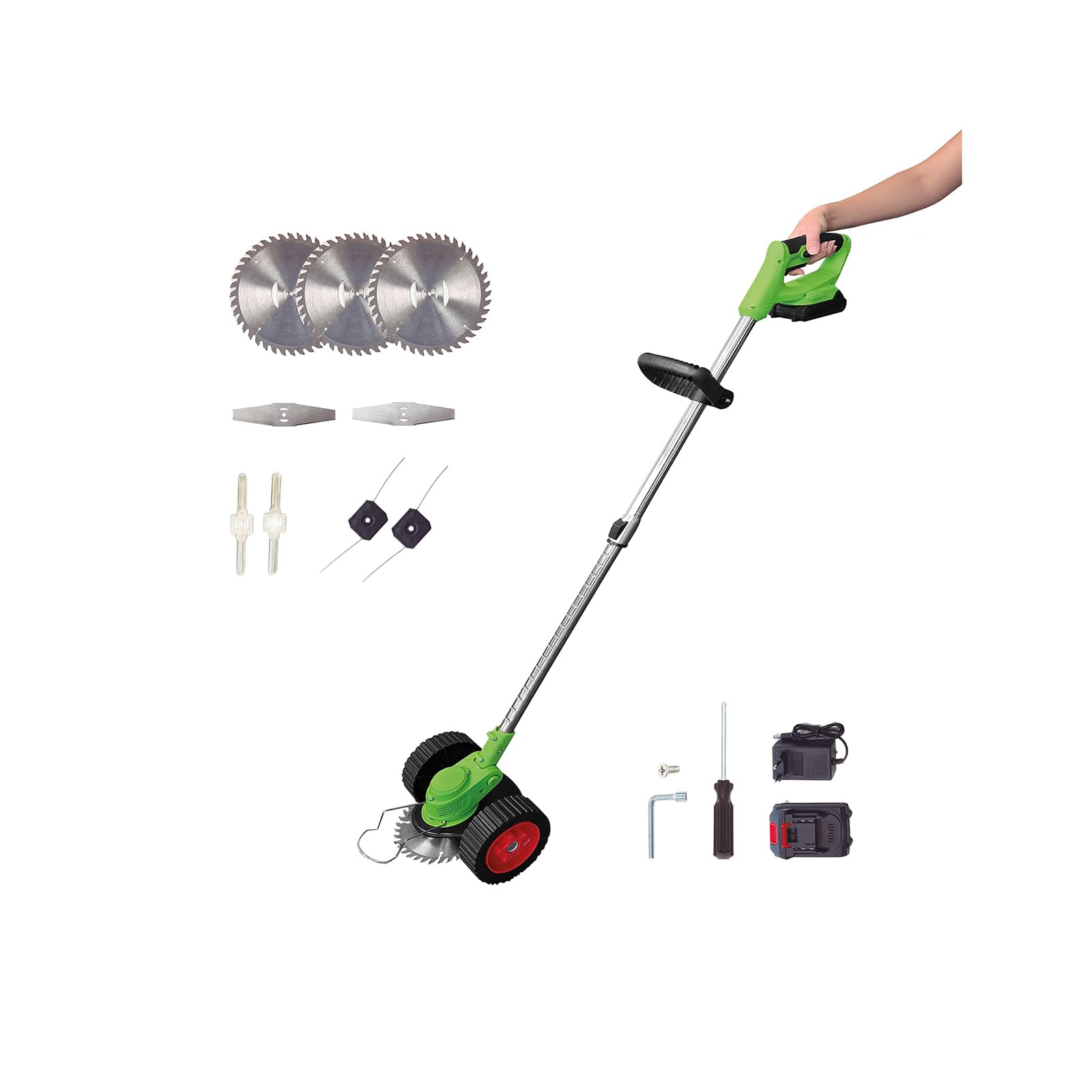 Rotorazer 8in1 Akku Gartengerät Rasentrimmer Set 22-TLG. – Rasenkantenschneider & Freischneider mit 1 Akku, Verstellbarer Schnitttiefe, 7 Präzisionsklingen, Teleskopstange, Gartenpflege