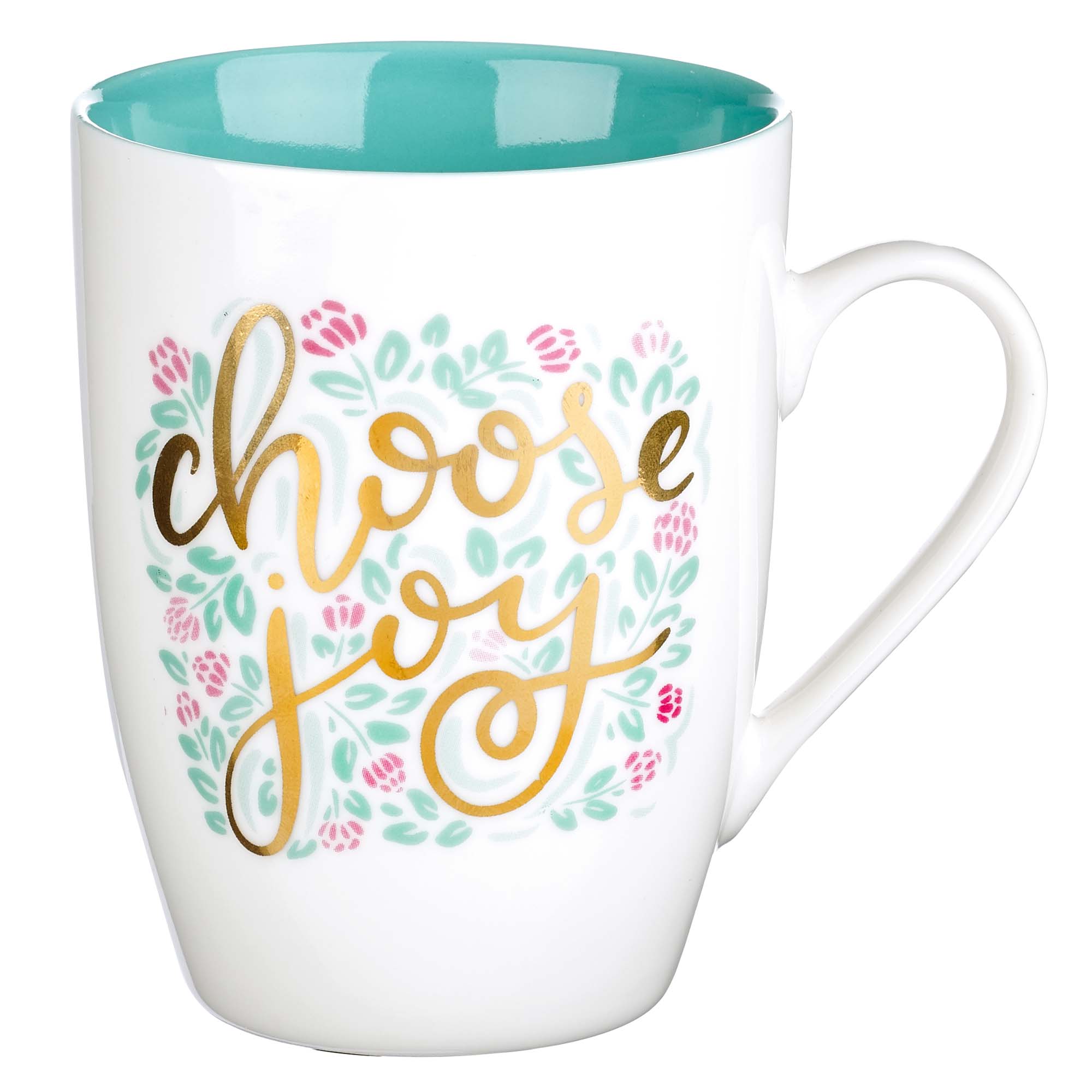 WITH LOVE Inspirational Coffee Mug for Women, Choose Joy Teal w/Gold Accents Motivational Coffee/Tea Cup for Her Birthday, Mother's Day, 12oz Ceramic