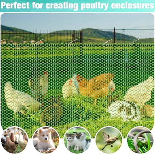 Image of Plastic Mesh Fence Sheet 15.7IN x 10FT - 0.3IN Opening Plastic Chicken Wire Netting Roll Durable for Dogs, Poultry, Puppy, Garden Snake Barrier with 50 Pcs Zip Ties - Green