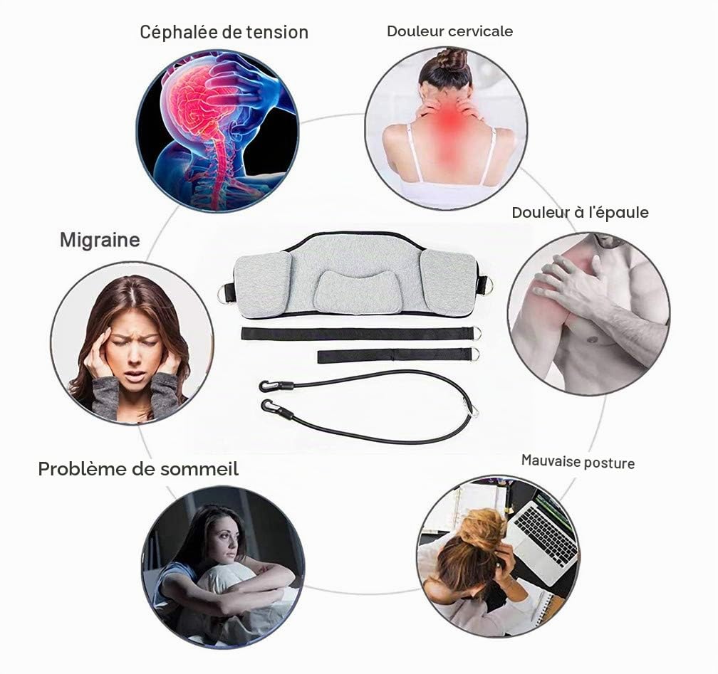 Hamac pour le cou, appareil de traction cervicale portable pour le cou, les épaules, les muscles, soulagement de la douleur, pour le personnel de bureau, le conducteur one size gris clair