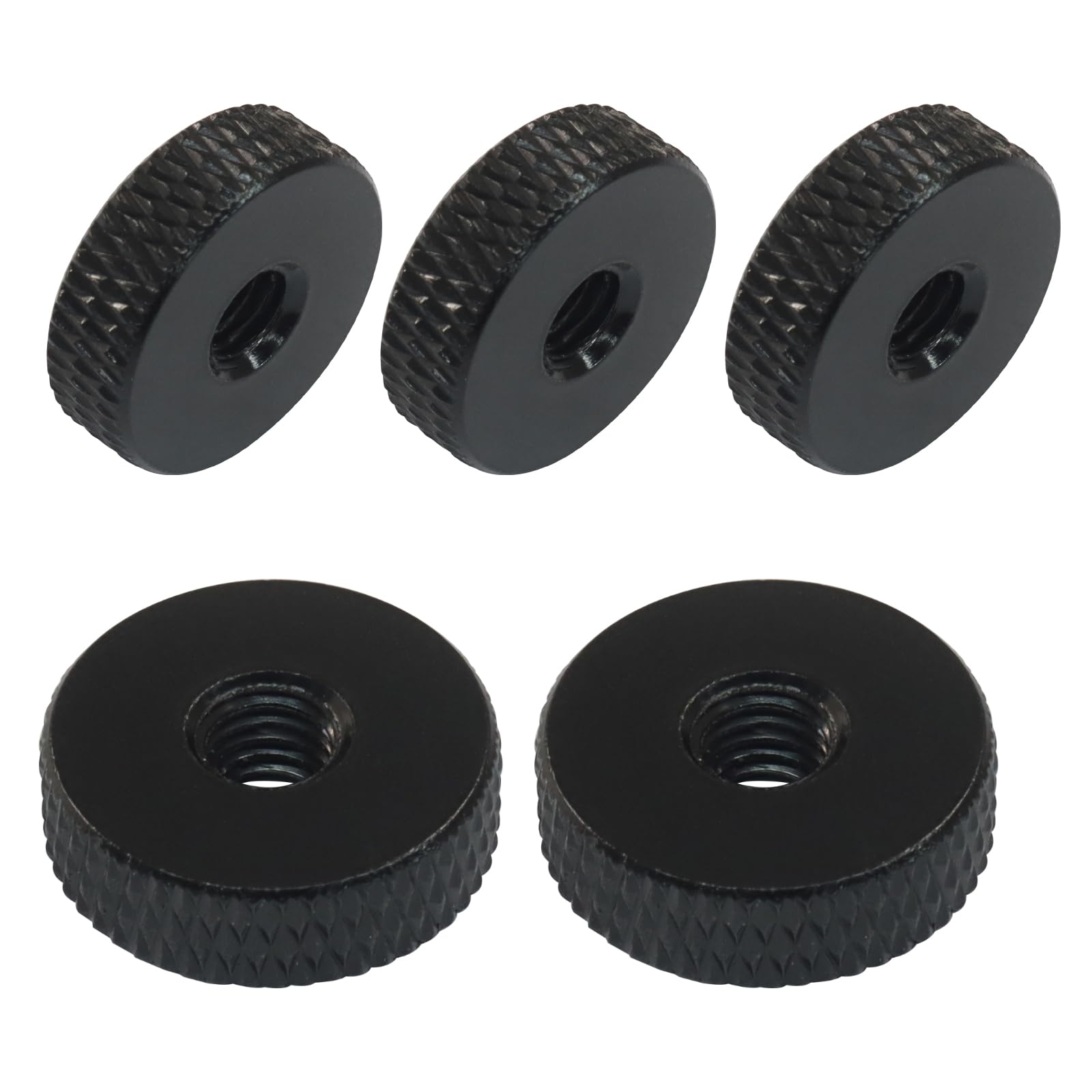 Kemcatui 5 Pcs Flat Knurled Nut, M5 Thumb Nuts Lock Adjusting Nuts for Precision Equipment/Technicians, Black