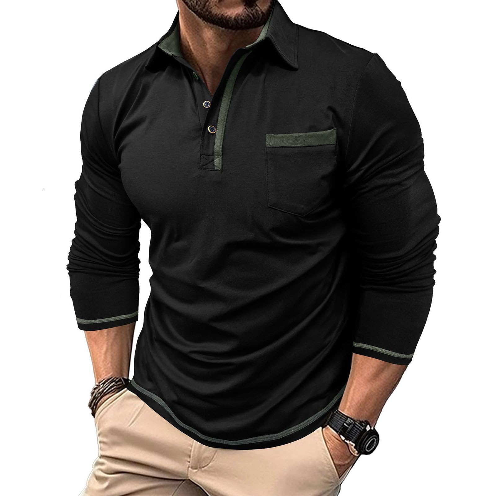 Polo Homme Manche Longue Habit Décontracté Polo Manche Longue Homme Confortable Haut Quotidien Tee Shirt Basique Vêtements Travail Vetement Outdoor Habit Plage Haut Doux Vêtements Extérieure Vetement