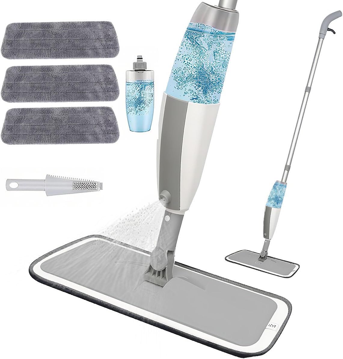 Spray Mop Dry Wet Mop for Floor Cleaning, Sweeper Floor Cleaner Flat Mops with Refillable Bottle Sprayer 4 Pcs Reusable Microfiber Pads Lazy Mops for Laminate Hardwood Ceramic Tile Wood Dust