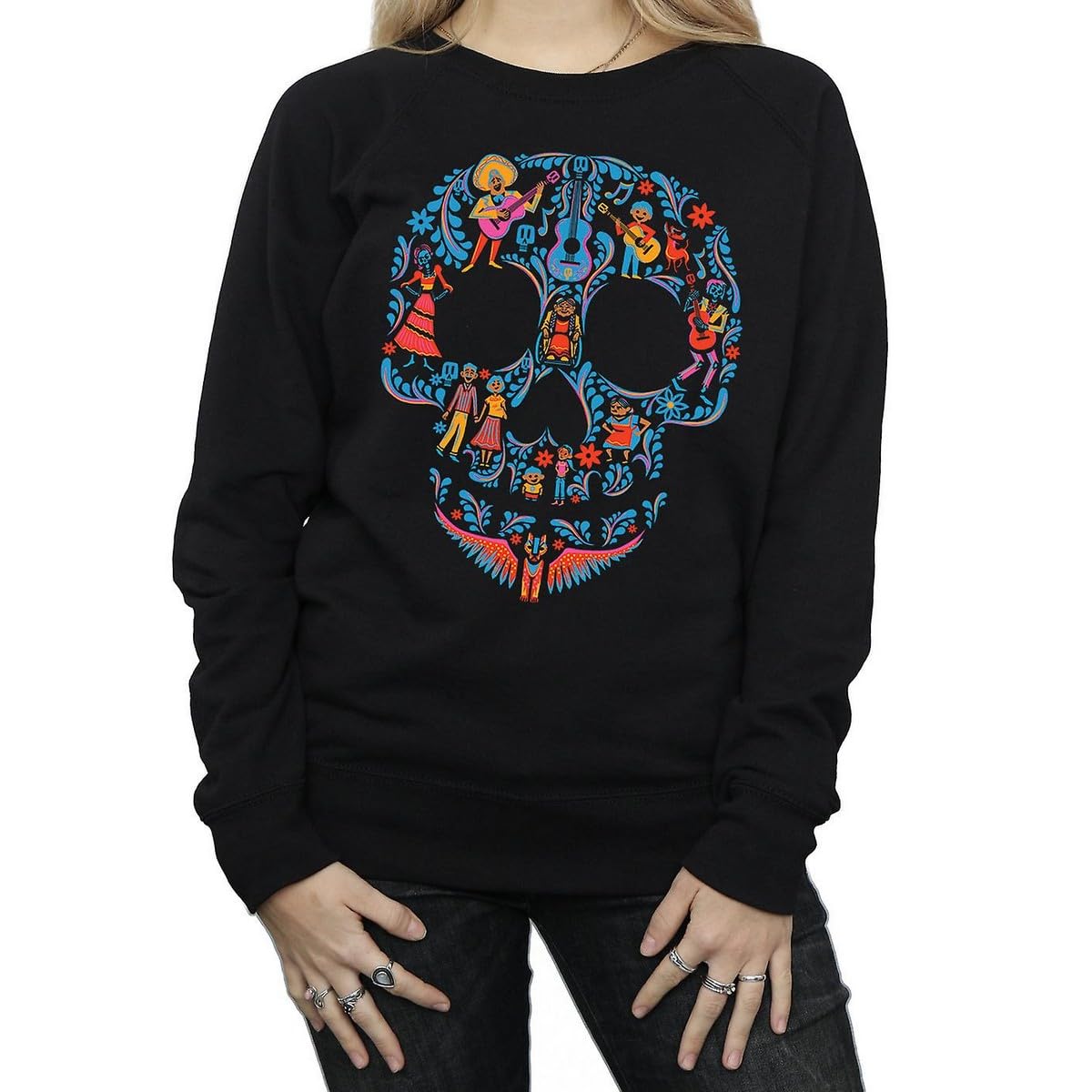 Disney Women's Coco Skull Pattern Sweatshirt Medium Black