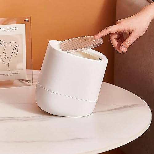 Miniatura 10 de Sheebo - Bote de basura pequeño de plástico moderno con tapa para tocador de baño, escritorio, mesa o mesa auxiliar, para desechar almohadillas de