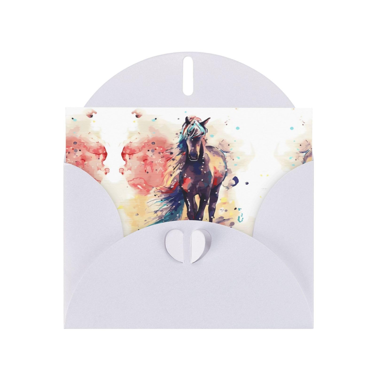 Thank You Greeting Card - White Horse Watercolour Design Blank Inside 135x135mm
