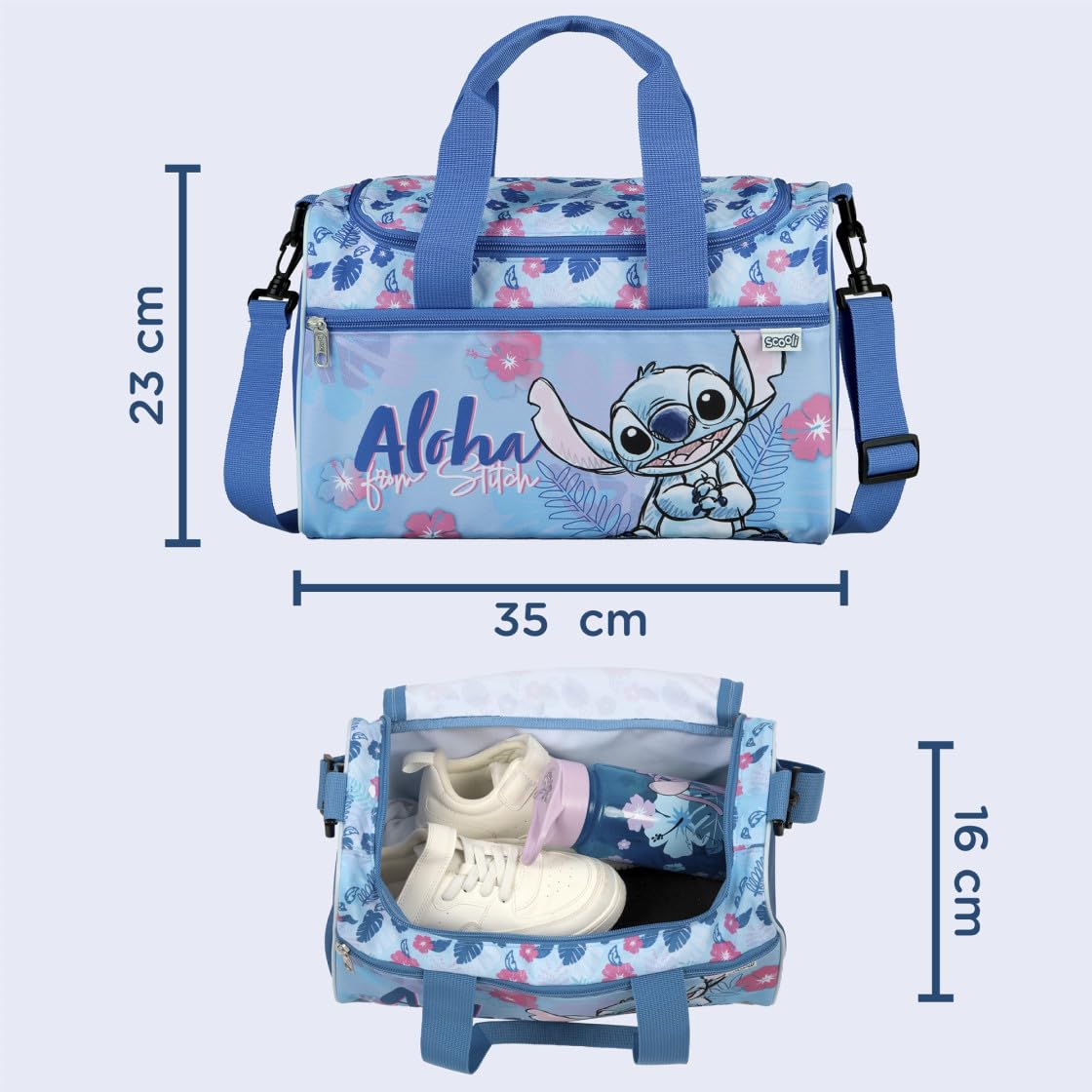 Sporttasche Kinder Disney Stitch - Personalisiert mit Namen - Kleine Reisetasche Weekender Bag Mädchen