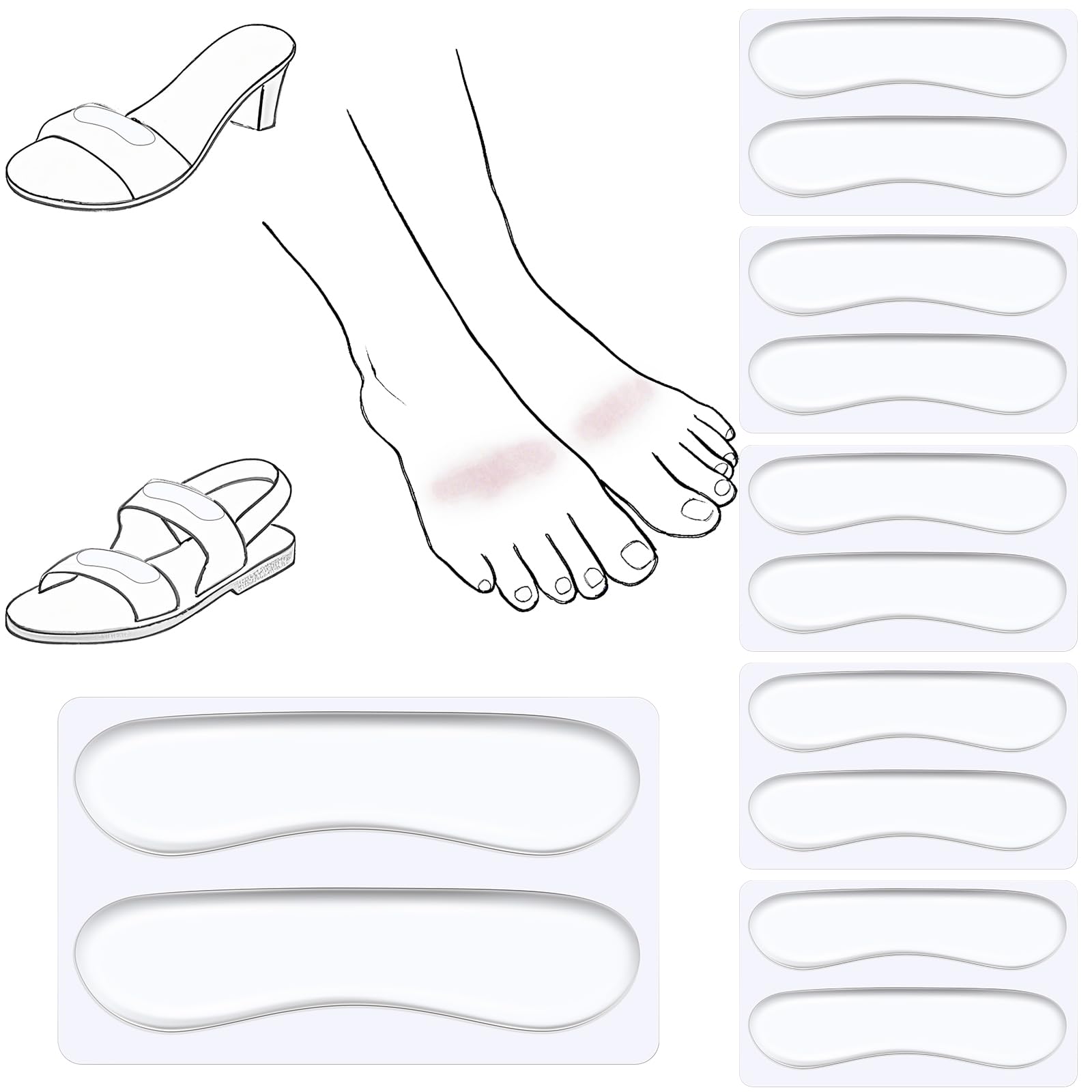 Cutecrop 6 Pair Sandal Shoe Strap Extender Heel Sandal Strap Cushion Strips Heel Grips Liner Insert for Shoes Too Big Preventing Slipping, Rubbing, Non-Slip (Transparent)