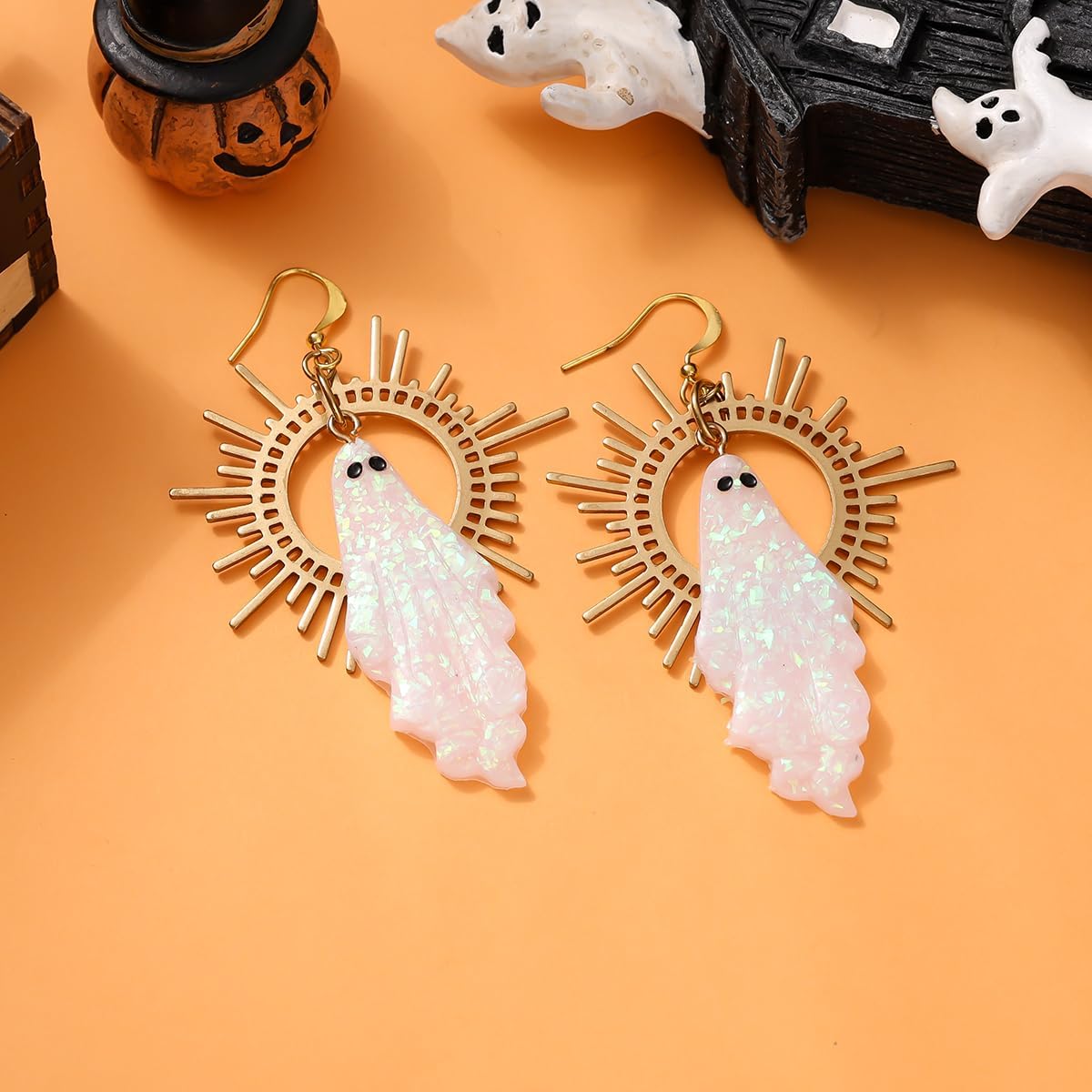 Halloween Ghost Earrings for Women – Gothic Sunburst Dangle Jewelry, Statement Halloween Costumes Accessories Gifts - Image 4