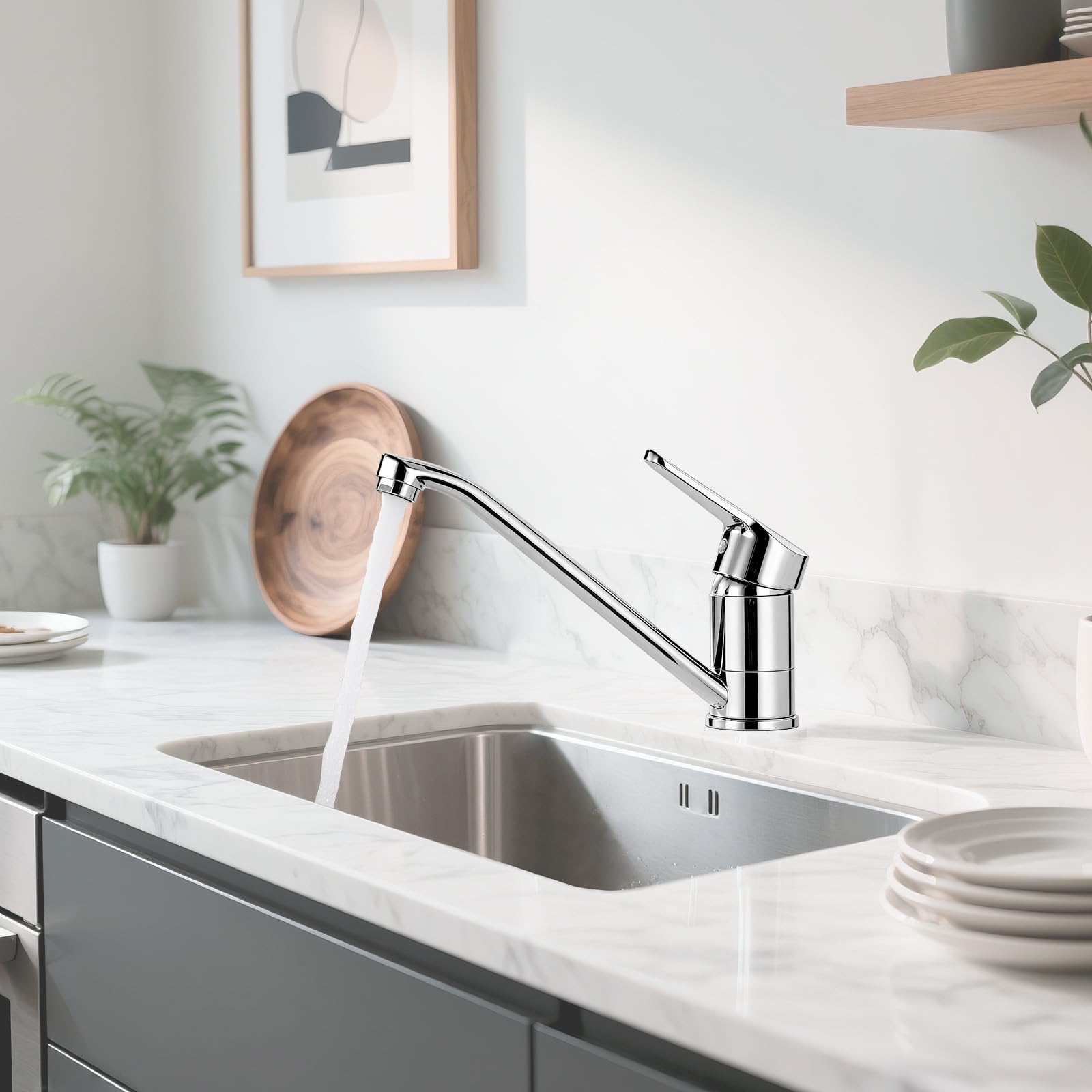 Ibergrif Mitigeur d'Evier Robinet Cuisine Monocommande Orientable 360° Laiton Chromé Argent