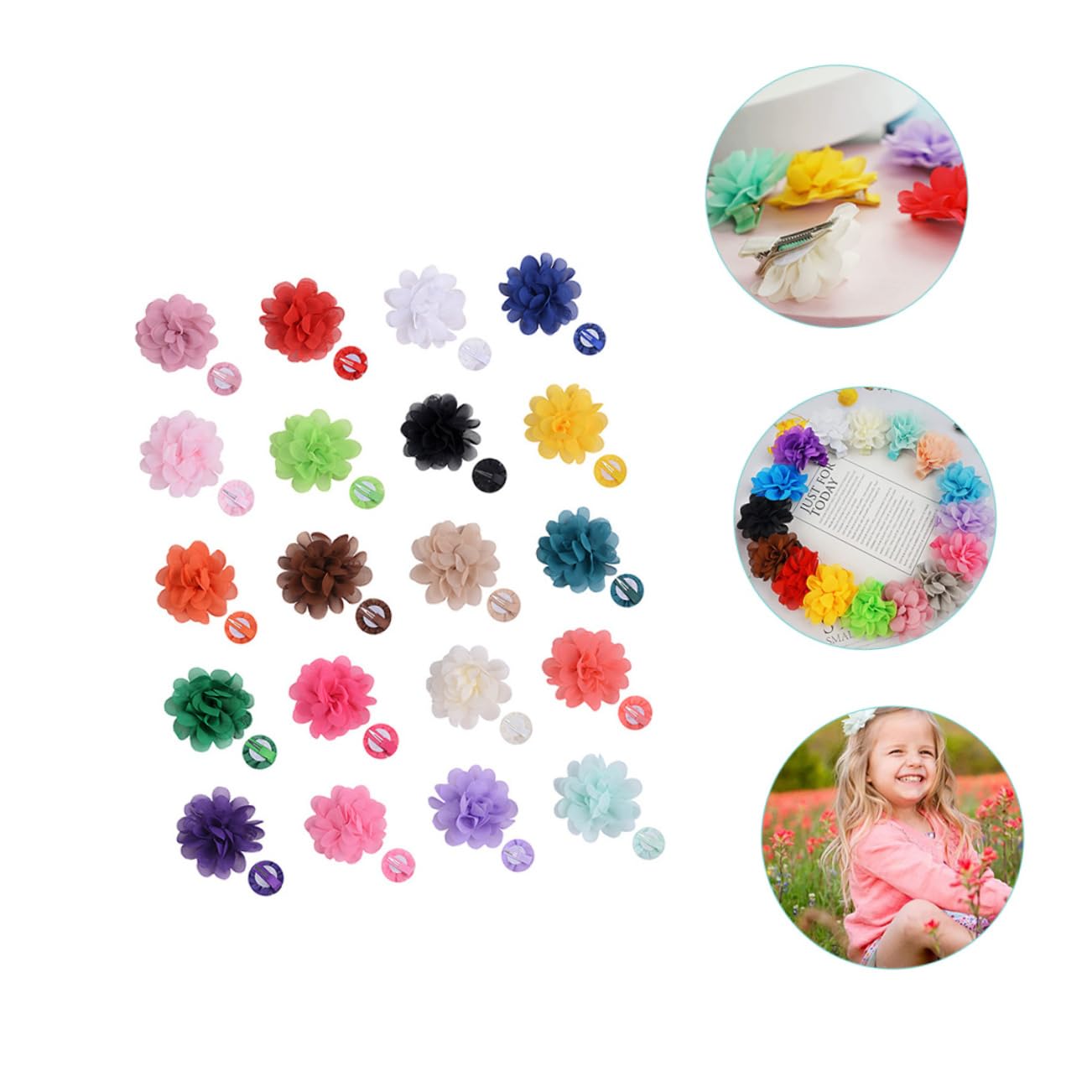VICASKY 80pezzi Fermagli Per Chiffon Forma Di Fiore Accessori Colorati Per Bambine Mollette Per Piccole e Delicate Per Compleanni e Occasioni Speciali