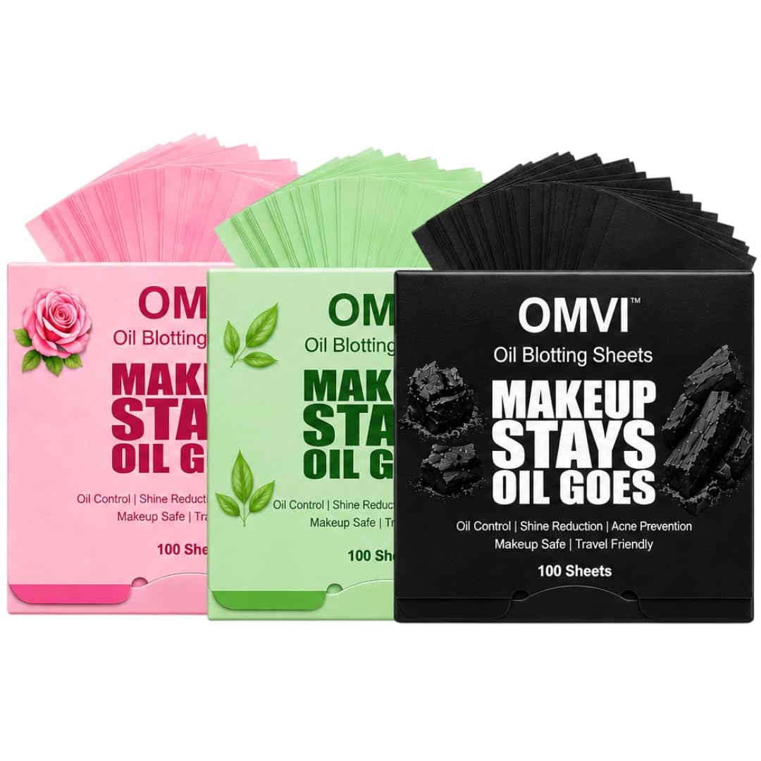 Omvi Oil Blotting Papers for Face - Instant Oil Absorbing Sheets for Oily Skin & Sweat Control, Charcoal, Green Tea & Rose-Infused, Makeup-Safe Face Blotting Paper for Men & Women (3x100 Sheets)-image-20