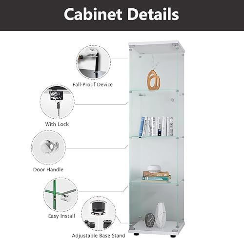 Miniatura 3 de Vitrina de vidrio de 4 niveles con cerradura de metal, Vitrinas Curio de Vidrio Templado de 5mm para Colección, Vitrina de cristal de pie tipo