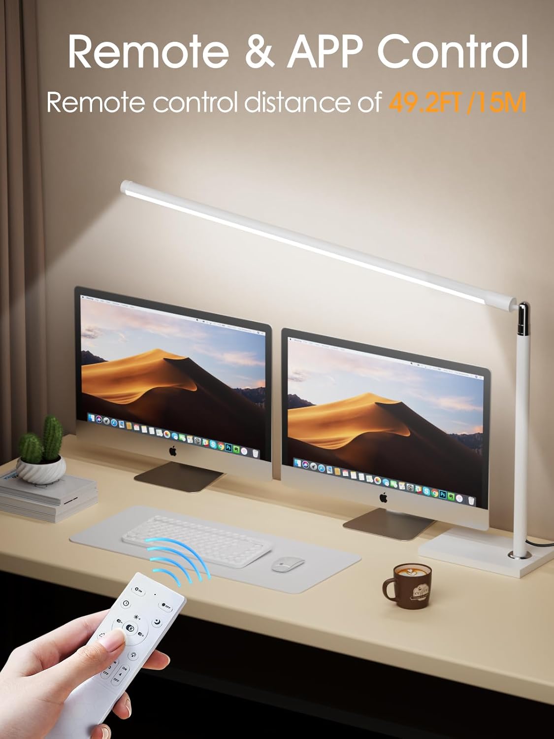 White 39.4 LED Desk Lamp for Home Office, Eye Caring Architect Desk Light with Remote, 3 Color Modes & 12 Brightness Levels, Adjustable Height 17.7-27.6, Study Lamp for Reading/Work (White)