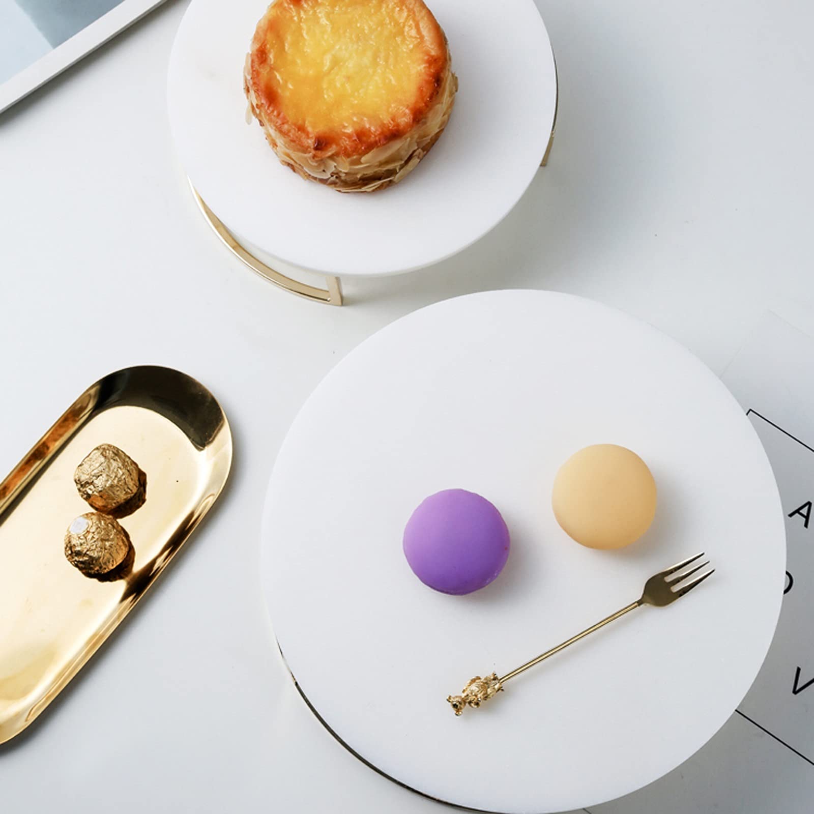 Présentoir à Gâteau Table de dessert de gâteau rond créatif rond de la table de dessert de marbre avec une base de mariée métallique gâteau à gâteau de pâtisserie (blanc / gris) Stand de Gâteaux