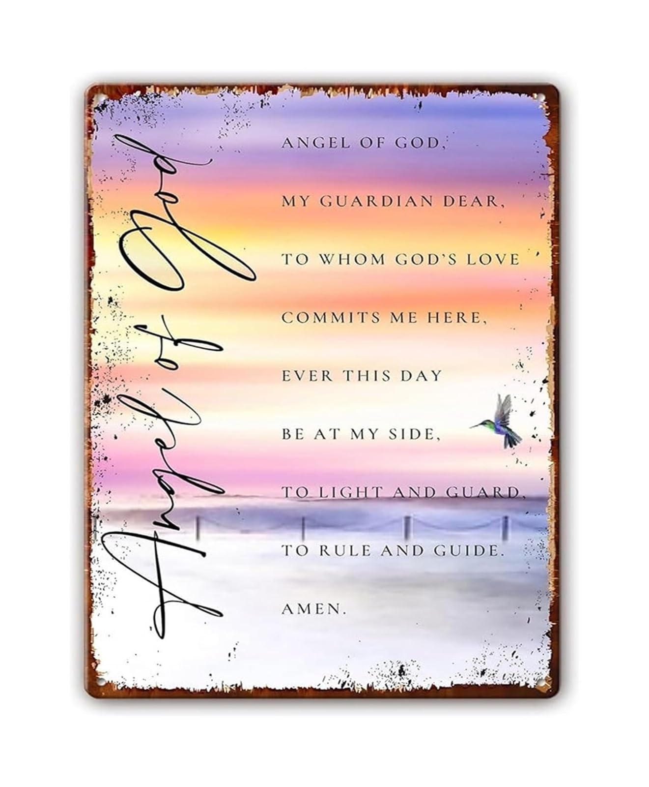 PKNVKZIDK Religious Wall-Art Angel Prayer Metal Sign Christian Quote Print for Housewarming Kitchen Decor 8 X 12 in
