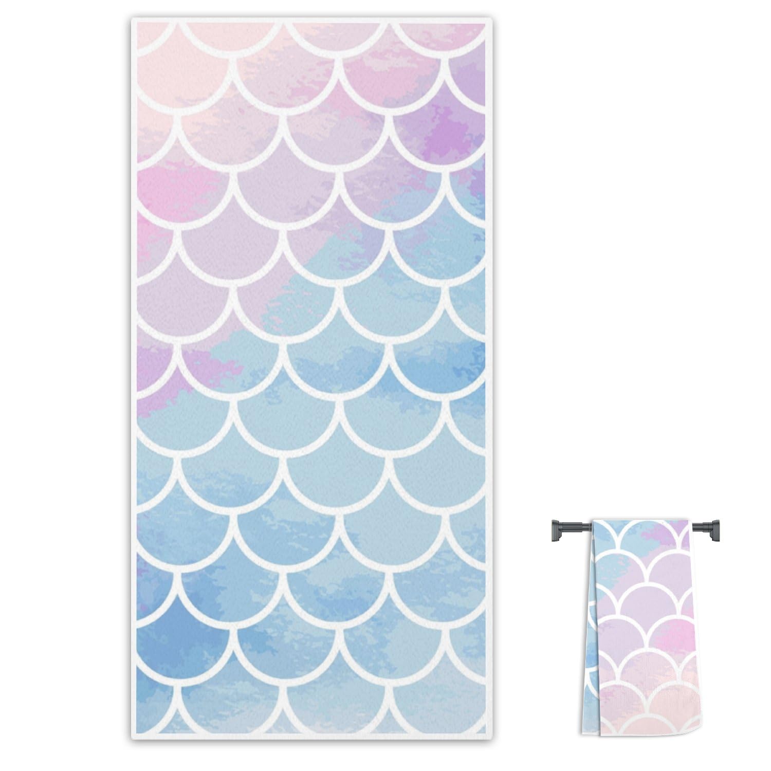 Nudoraw Pastel Mermaid Scale Hand Towels Super Soft and Absorbent Tea Towels 38 X 76 cm Fade Resistant Hotel Towel Decor Quick Dry Towel for Kitchen Bathroom Gym Housewarming Gift